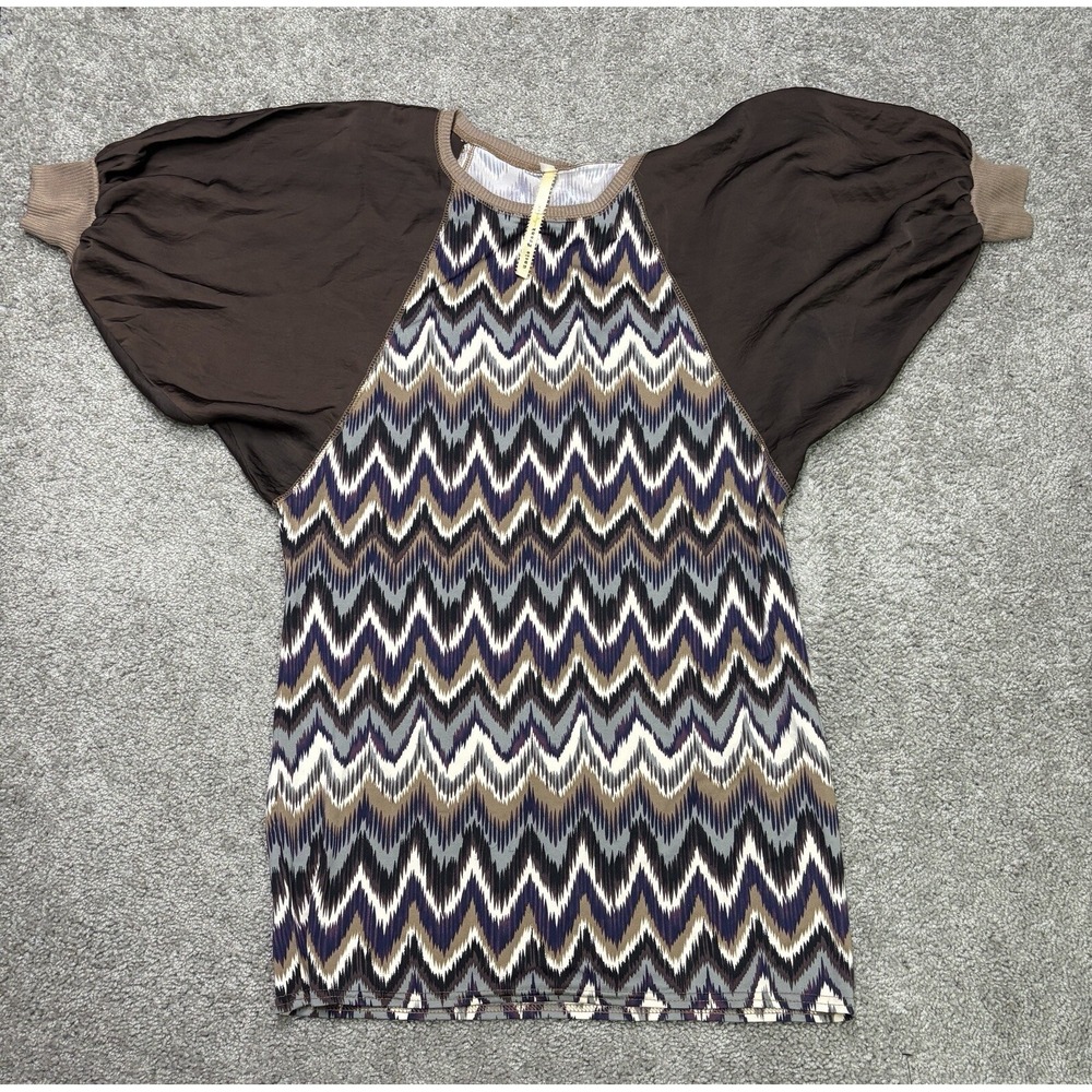 UNCLE FRANK MINI DRESS BROWN PUFF SLEEVE GEOMETRIC Bohemian WOMENS‎ SIZE SMALL